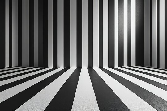 Striped black and white pattern room with optical illusion effect
