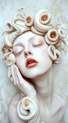 Naklejka premium Surreal portrait of a woman with intricate, organic hair design, AI