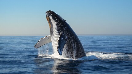 Obraz premium A whale surfacing majestically in the middle of the ocean