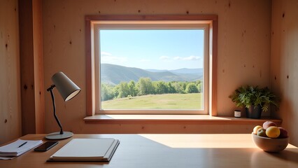 Tranquil Workspace with Scenic Mountain View