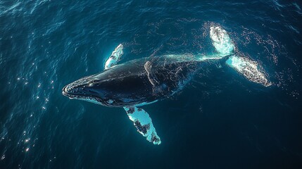 Fototapeta premium A whale surfacing majestically in the middle of the ocean