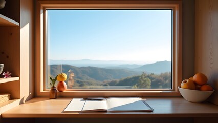 Scenic Workspace with Mountain View and Natural Light