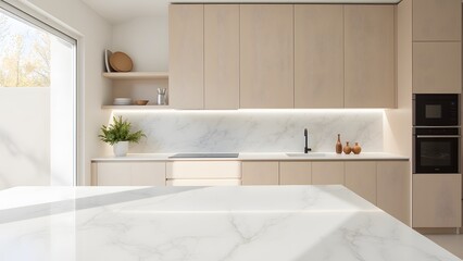 Modern Minimal Kitchen with Light Marble Surfaces