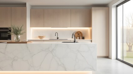 Minimalist Kitchen with Elegant Marble Island