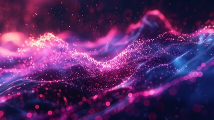 Obraz premium Abstract colorful light swirling waves with particles.