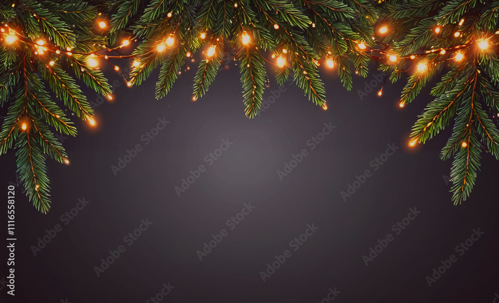 Poster Christmas tree with lights on it. The tree is surrounded by a dark background