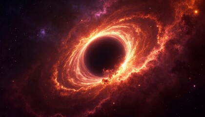 Fototapeta premium Stunning Cosmic Black Hole Surrounded by Fiery Stellar Gas and Light