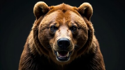 Fototapeta premium The face of an angry brown bear looking at the camera