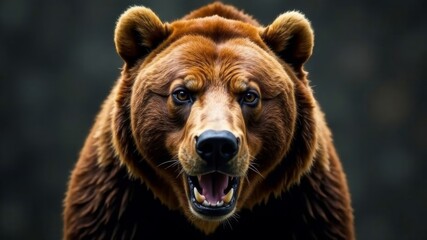 Fototapeta premium The face of an angry brown bear looking at the camera
