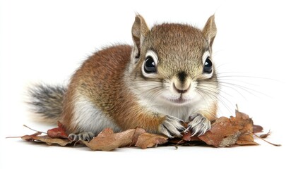 Obraz premium Adorable Baby Squirrel on Autumn Leaves