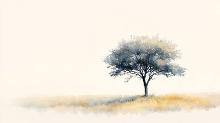 Obraz premium Solo tree in misty landscape, minimalistic and serene