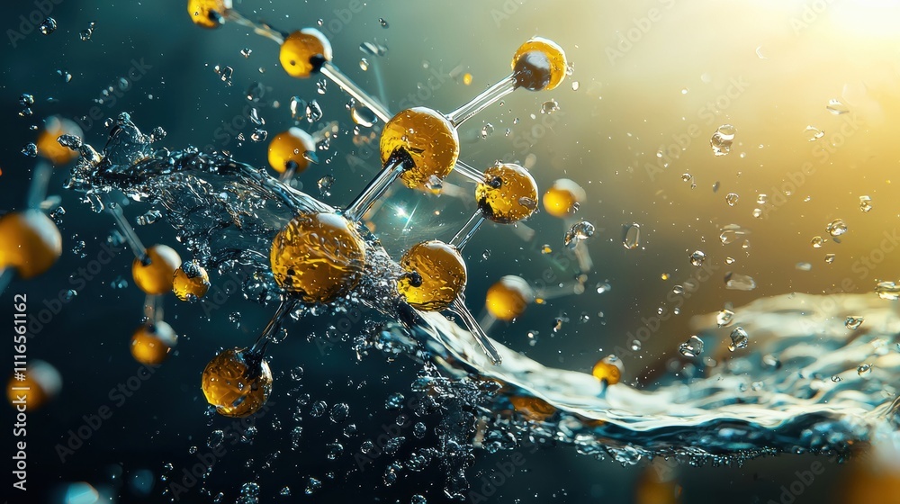 Poster bonding of water molecules in fluid dynamics laboratory setting scientific illustration macro enviro