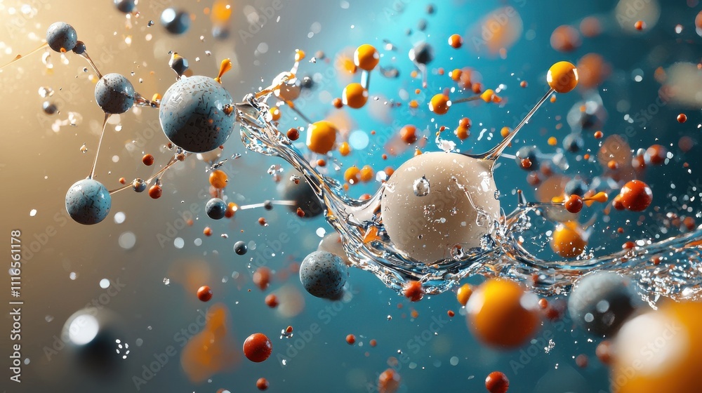 Aufkleber molecular bonding event of water molecules scientific environment 3d visualization dynamic perspecti