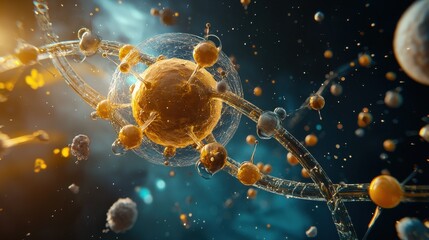 Illuminated closeup of an oxygen molecule in a dynamic scientific environment vibrant visualization abstract conceptualization