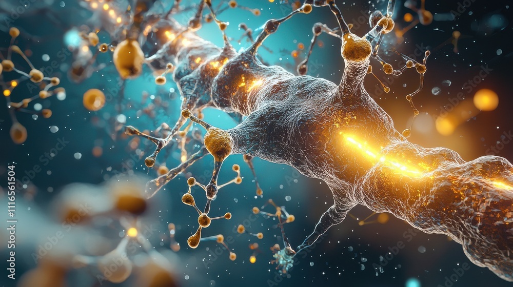 Poster exploring the dynamics of an oxygen molecule glowing closeup in a scientific environment digital art