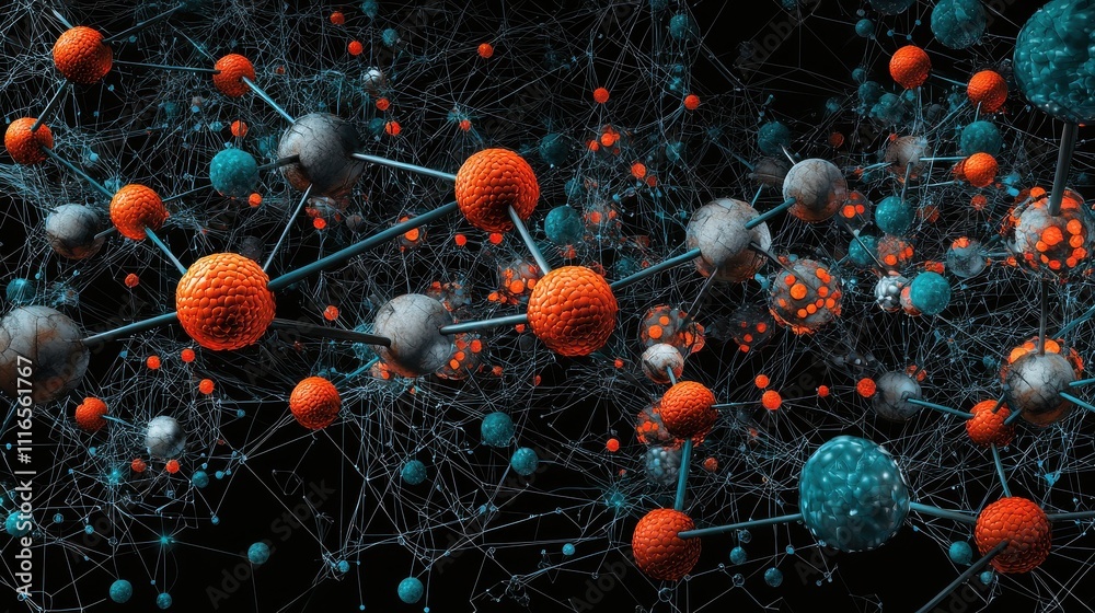 Poster illuminating molecular connections exploring the complex network of glowing bonds in scientific visu