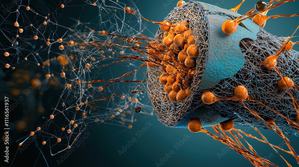 Aufkleber Exploring the creative representation of carbon molecules bonding in a scientific environment with a focus on modern visualization techniques