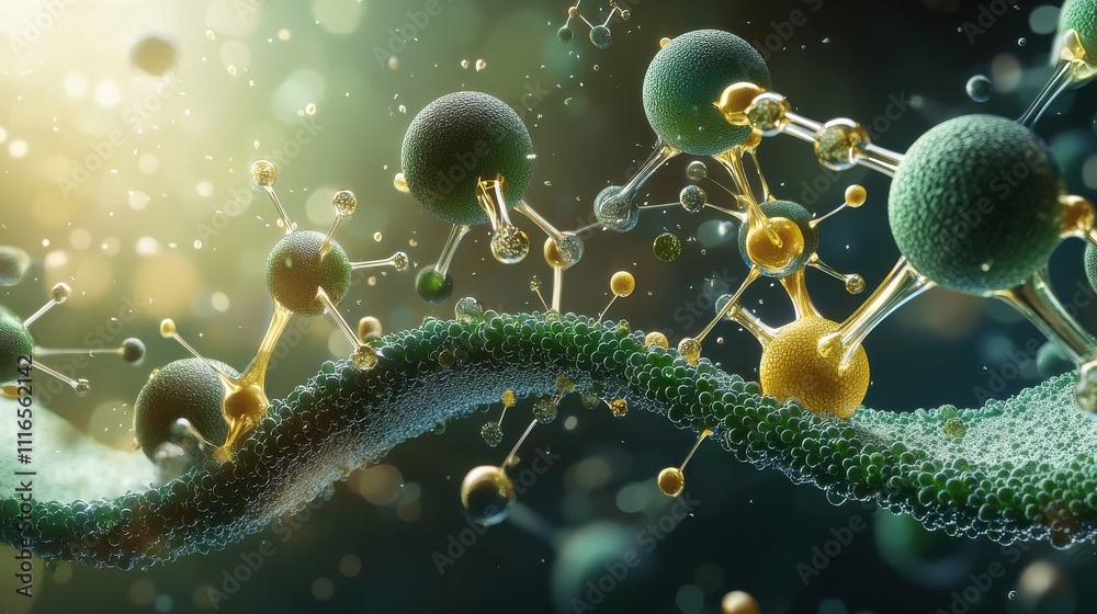 Aufkleber visualizing photosynthesis molecules absorbing light energy laboratory digital artwork scientific en