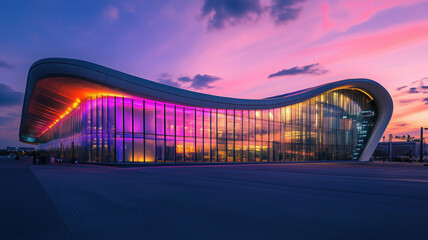 Obraz premium Modern architecture with colorful lighting at twilight