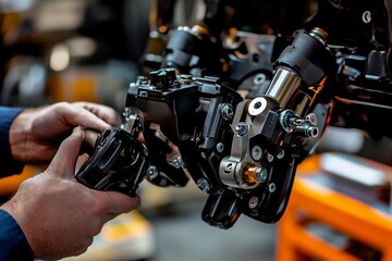 Obraz premium Precision engineering takes center stage during intricate machinery assembly. Generative AI