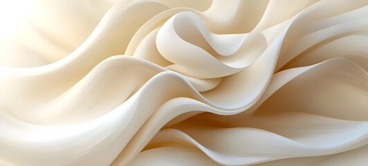 Obraz premium A soft, abstract composition of flowing cream-colored fabric waves, creating a sense of tranquility and elegance with smooth curves and gentle folds.