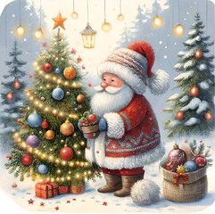 Santa Claus and Christmas tree