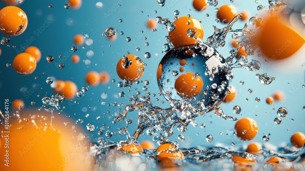 Aufkleber Visualizing the separation of oil and water molecules a scientific illustration in a dynamic aquatic environment from a microscopic viewpoint