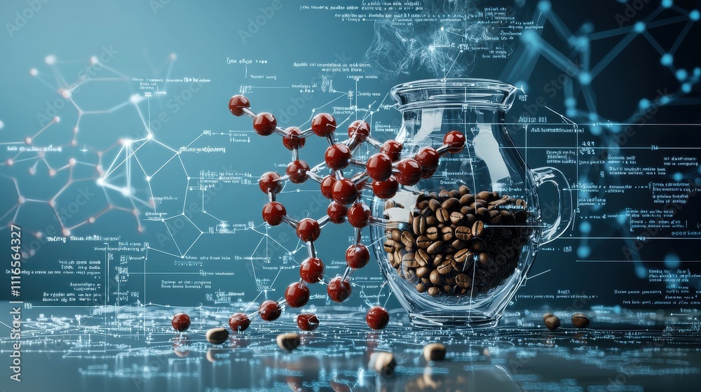 Aufkleber Visualizing caffeine molecular structures in a laboratory setting analyzing chemical composition and interactions of caffeine molecules with labeled standards