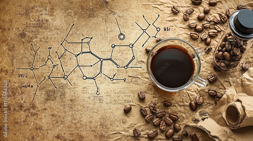 Poster Exploring the molecular structure of caffeine a scientific analysis of caffeine molecules with labeled standards in a laboratory environment