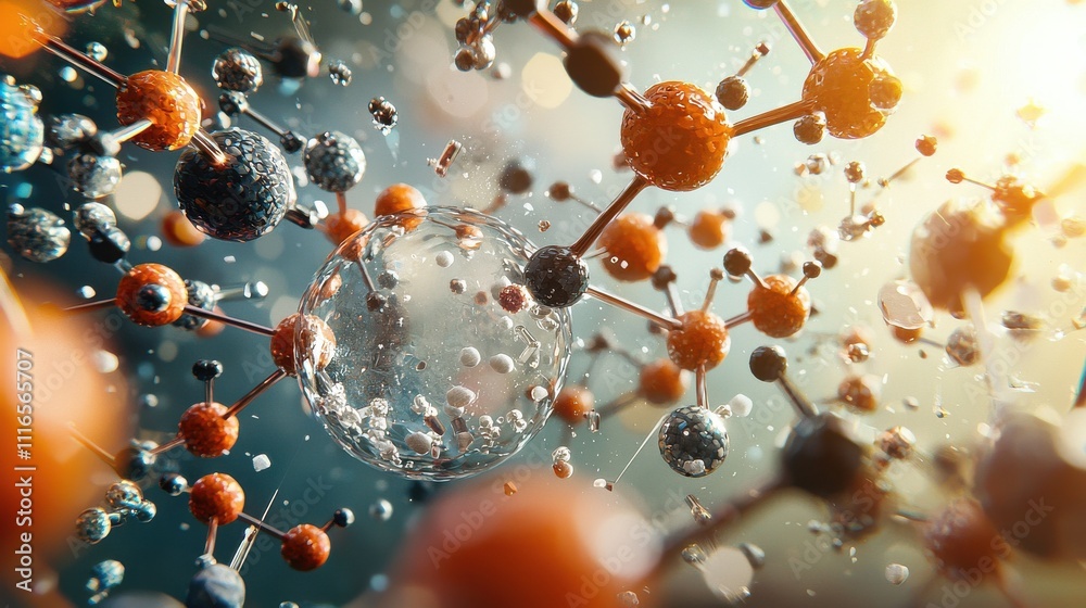 Poster molecules reacting to form a compound in a brightly lit environment a visual exploration of chemical