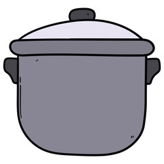 Hand drawn cartoon saucepan on white background.