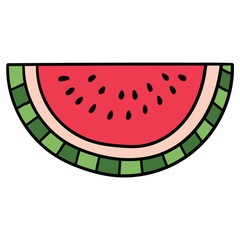 Hand drawn cartoon slice of watermelon on white background.