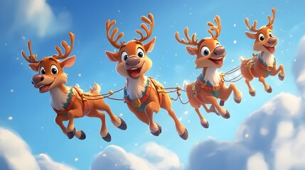 Naklejka premium Santa's Reindeer Flying, Running in the Air, Ornaments, Christmas, Abstract Image, Texture, Pattern Background, Wallpaper, Cover and Screen for Smartphone, PC, Laptop, 9:16 and 16:9 Format