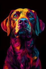 Obraz premium A Labrador retriever with colorful, vibrant colors against a black background made in a digital art style, Oil painting effects, Poster design and picture design, Wall painting design