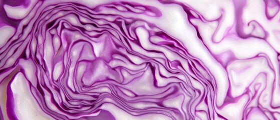 Obraz premium Close-up of a Sliced Red Cabbage's Abstract Pattern
