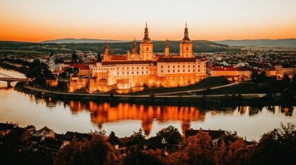 Obraz premium Melk Abbey at Sunset: A Breathtaking Austrian Landmark
