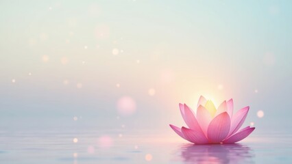 Calming pastel lotus flower in tranquil waters, embodying peace and mindfulness