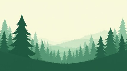 Fototapeta premium Artistic representation of a pine tree in a beautiful forest landscape with misty hills, emphasizing forest conservation