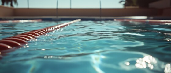 Obraz premium A close-up view of a shimmering pool with sunlight reflecting on the calm water, evoking a sense of summer relaxation.