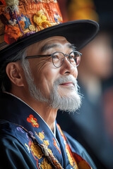 Elderly Gentleman in Vibrant Traditional Cultural Attire