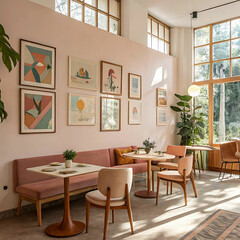 Mid-Century Modern Interior with Retro Art and Teakwood Furniture