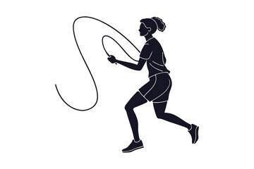 Fototapeta premium silhouette of a woman jumping rope in athletic wear. eps 10