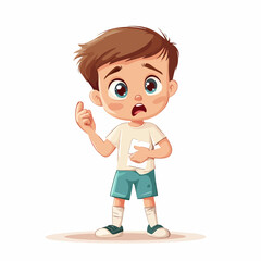 Obraz premium Young Boy Stands with Bandaged Finger and Cries