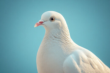 A white pigeon on the background of a blue sea.