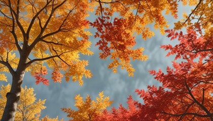 Colorful fall foliage background with changing leaves, nature, fall colors, tree
