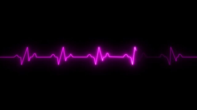 4K Eke Heart Monitor. EKG Diagram on Black Background. Heart on the EKG Pulse Trace