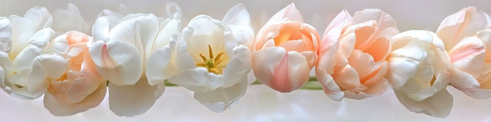 Obraz premium Vibrant Tulip Blossoms in a Row: A Colorful Spring Bouquet Display