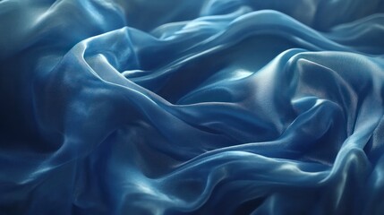 Obraz premium Draped blue silk fabric with soft folds and subtle light reflections.