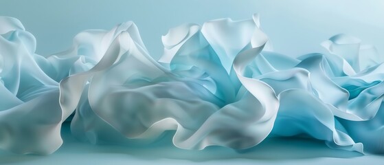 Obraz premium Delicate folds of sheer blue fabric undulate softly, resembling ethereal waves, capturing the essence of elegance and lightness.