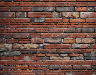 Obraz premium Brick wall with uneven bricks and worn mortar, stone decay, uneven stones, worn brick